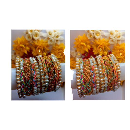 6Pcs Gold, White and Mix Color Lace Silk Threaded Bangles
